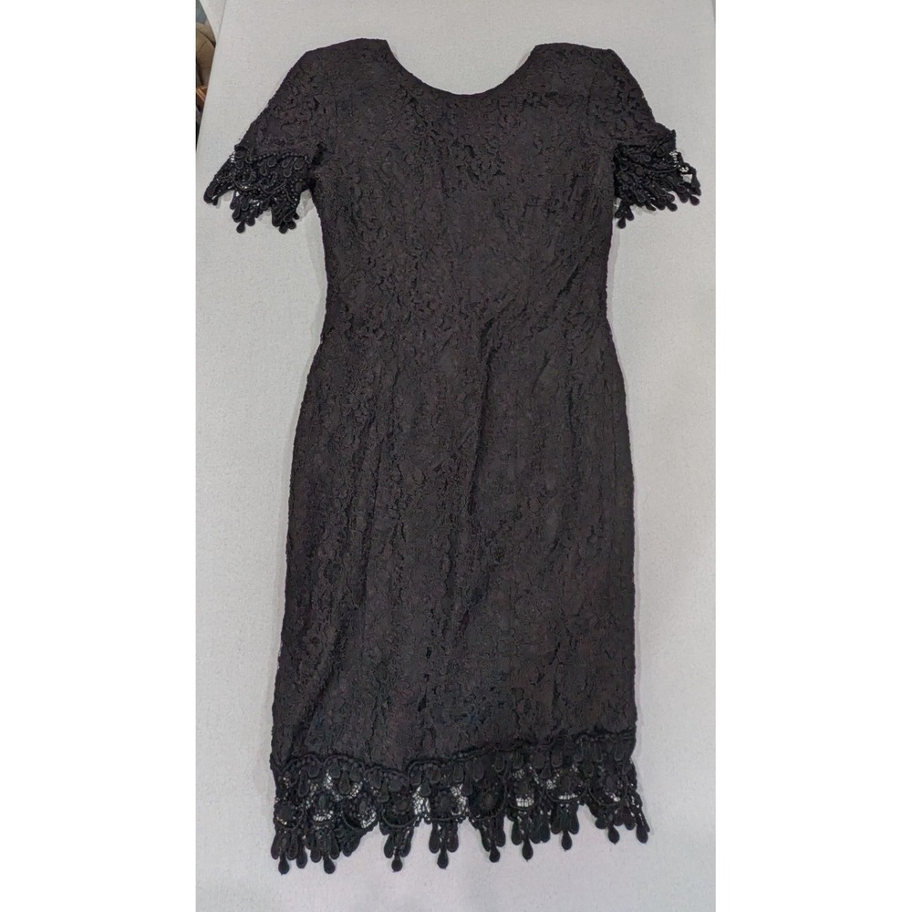 Karen Lucas for Niki Dress Women 12 Black Excellent Vintage Lace Sheath Cocktail